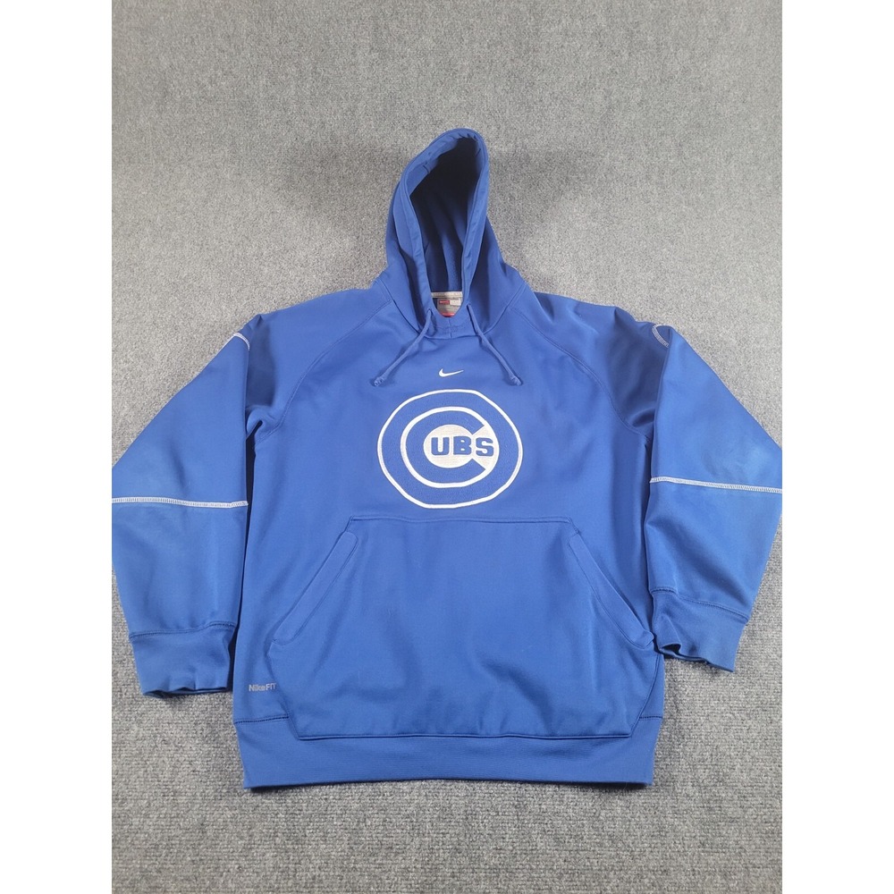 Vintage Chicago Cubs Hoodie Mens S Nike Team Fit Therma Blue Pullover Sweatshirt